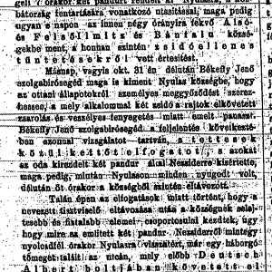 „Újabb zsidóüldözés. A nyulasi rablás és gyilkosság.” (Forrás: Pesti Hírlap, 1882. 11. 04., 13. o.)
